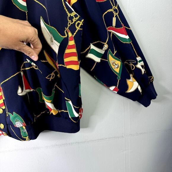 Alfred Dunner Nautical Sailing Flags Navy Blue Lightweight Button Up Jacket 22W - Picture 7 of 12